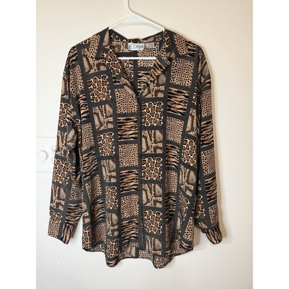 Le Caviar Vintage Leopard Print Blouse Women's Size L - Picture 1 of 4